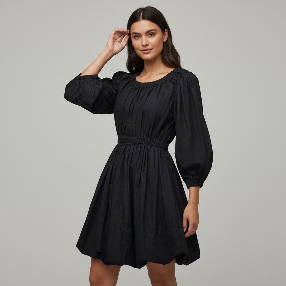 Ulla Johnson Black Cotton Poplin Bubble Hem Mini Dress Womens Size 4